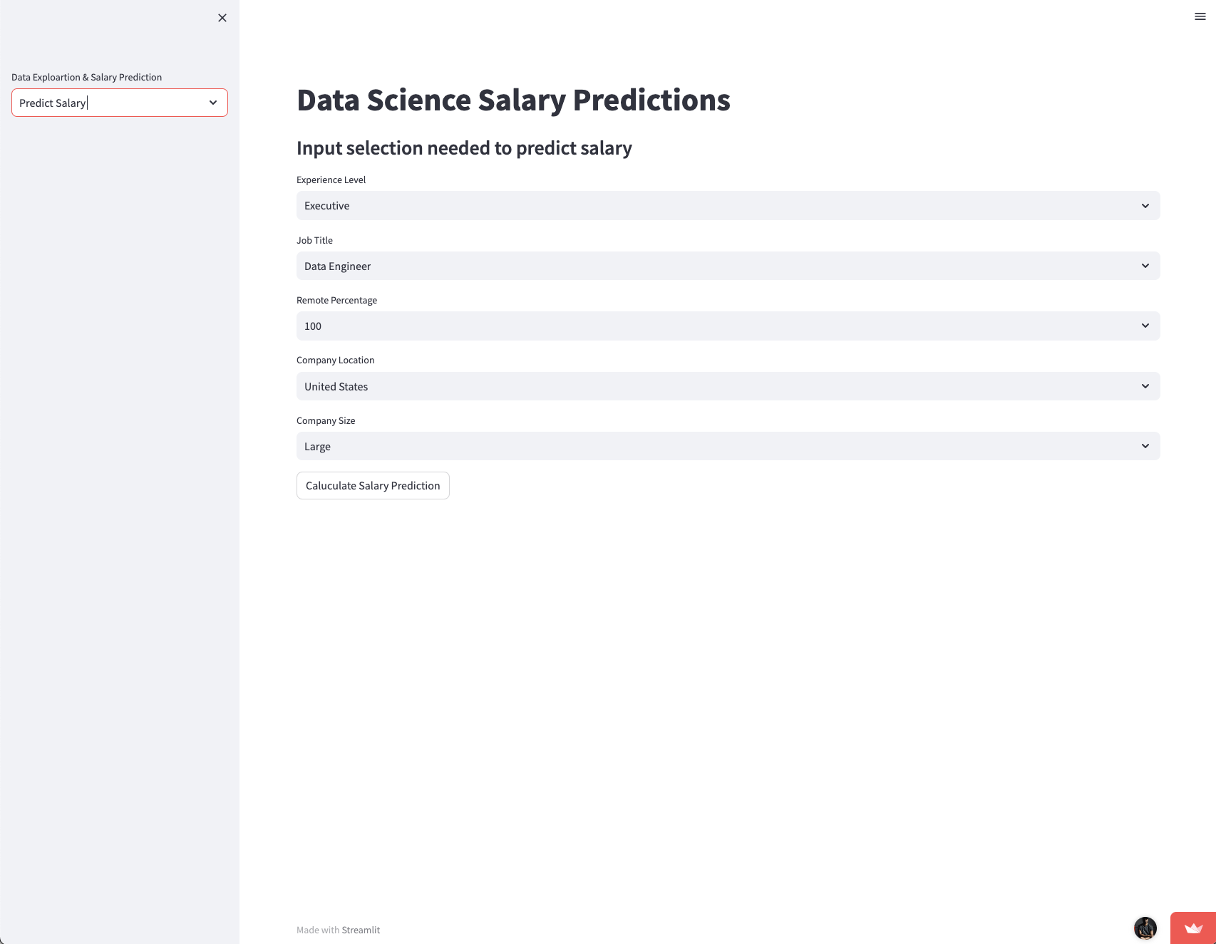 Salary Prediction Page Interface
